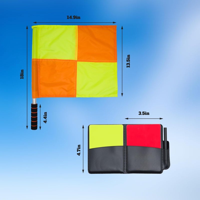 Fantperful Soccer Referee-Flag Red Yellow-Cards Stainless-Whistles - Football Ref Checkered Linesman Flag Set Coach Gear Packs - Image 2